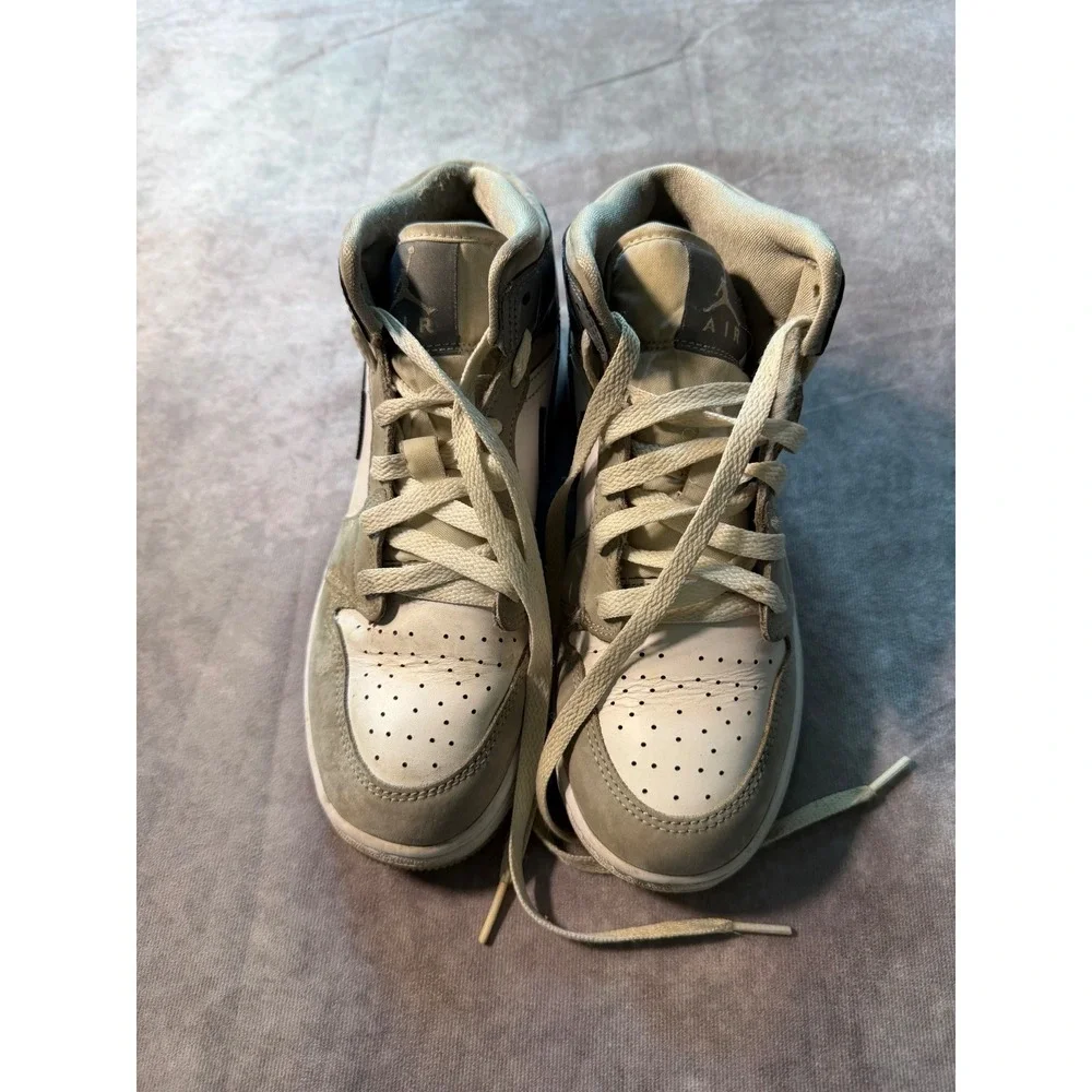 Nike Air Jordan 1 Mid Grey Sage Green White Sneakers 554724-083 Mens Size 10.5